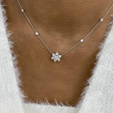 Cluster Necklace 1.3 ct TCW , Solid Gold 14k