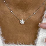 Cluster Necklace 1.3 ct TCW , Solid Gold 14k