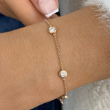 Bezel Stations Chain Bracelet 0.7 ct TCW , Solid Gold 14k