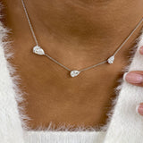 3 Pear Stations Chain Necklace 3 ct TCW , Solid Gold 14k