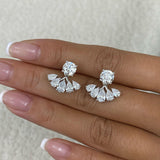 Fan Jacket Earrings 4.4 ct TCW , Solid Gold 14k