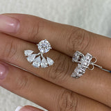 Fan Jacket Earrings 4.4 ct TCW , Solid Gold 14k