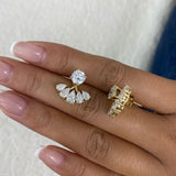 Fan Jacket Earrings 4.4 ct TCW , Solid Gold 14k