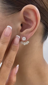 Fan Jacket Earrings 4.4 ct TCW , Solid Gold 14k